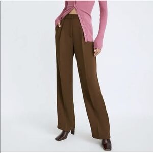 NWT WILFRED Effortless Pants Crepette Cognac Brown Wide Leg High Rise 00 ARITZIA